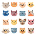Cats heads. Cute funny domestic animals colored heads happy faces expressive emotions vector set