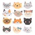 Cats heads vector illustration cute animal funny decorative characters feline domestic trendy pet drawn