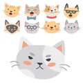 Cats heads vector illustration cute animal funny decorative characters feline domestic trendy pet drawn