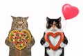 Cats hold heart shaped food 2 Royalty Free Stock Photo