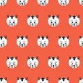 Cats Kids polka dot seamless vector background. Cute kitty faces pattern black and white on red. Geometric fun kids design. Use