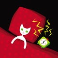 Cats life. The ÃÂartoon white cat woke up to the sound of an alarm clock.