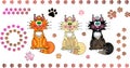 Cartoon cats. Background with red, white, black, ginger and siamese kittens, feet cats Royalty Free Stock Photo