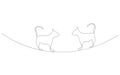 Cats love, animals one line drawing on white background, vector