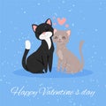 Cats in love, gift card, happy valentines day, lettering, cute, red heart, pet, design, cartoon style vector Royalty Free Stock Photo