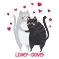 Cats in love with hearts and the inscription Lovey - dovey