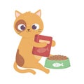 Cats make me happy, cute cat with food box and bowl