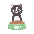 Cat sitting with bowl food cartoon Royalty Free Stock Photo