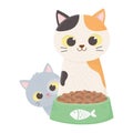 Cats make me happy, cute cats with bowl food cartoon