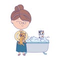 Cats make me happy, old woman cat and kitten in bathtub