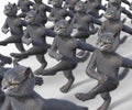 Cats marching in formation on white