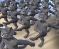 Cats marching in organized formation on blue