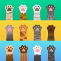 Cats paw flat. Cat paws claw hand, cartoon cute animal, fur funny wild hunter. Kitten friendship vector concept