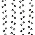 Pet paw seamless pattern. Vector illustration with cat or dog paw on white background.