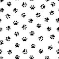 Cats paw print. Cat or dog paws footsteps prints, pets footprints and animal printed footstep tracks seamless pattern