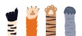 Cats paw vector set. Pet feet in hand drawn style. Paws of fluffy, pretty, friendly kittens