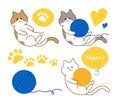 hand-painted cute cats are play with yellow and blue yarn balls