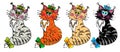set of funny cats, pencil drawing, animal, pets, icon of kittens with bows . Vector illustration Royalty Free Stock Photo