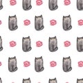 Cats and peonies. Kittens and flowers. Seamless pattern