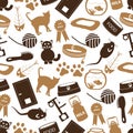 Cats pets items simple icons seamless color pattern eps10