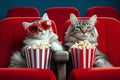 cats with pop corn at cinema, AI generated Royalty Free Stock Photo