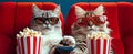 cats with pop corn at theatre, AI generated Royalty Free Stock Photo