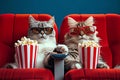 cats with pop corn at theatre, AI generated Royalty Free Stock Photo
