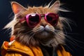 cats portrait with sunglasses, Funny animals in a group together looking at the camera, wearing clothes, having fun