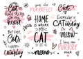 Cats quotes set, meow lettering, fashion kitty phrases. Cute vector set with funny sayings. Royalty Free Stock Photo