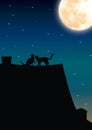 Cats Romantic under the moonlight , Vector illustrations Royalty Free Stock Photo