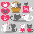 Cats romantic valentine set Royalty Free Stock Photo