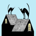 Cats on the roofs, vector illustration