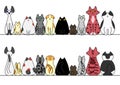 Cats in a row with copy space,front and back