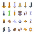 Cats scratching post icons set isometric . Tree tower
