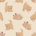 Cats seamless pattern. Funny cartoon kittens in different poses on beige color background. Vector hand-drawn illustration in flat Royalty Free Stock Photo