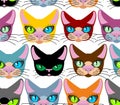 Cats seamless pattern. Many different pets. Vector background of