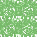 Cats seamless pattern vector design. cute cats head with funny expressions isolated in Green background. Animal vector Royalty Free Stock Photo