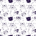 Cats seamless pattern vector design. cute cats head with funny expressions isolated in White background. Animal vector Royalty Free Stock Photo