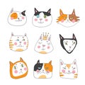 Cats, set of cute doodle. Funny stylish muzzle. Hand drawn children`s pattern Royalty Free Stock Photo