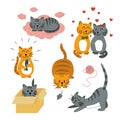 Cats set. Funny kittens. Flat, cartoon, vector Royalty Free Stock Photo