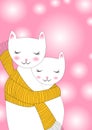 Cats sharing scarf Greeting Card