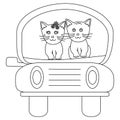 Cats sitting in a car coloring page