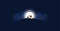 Cats sitting on a hill background of the moonlight. All in a single layer. Vector illustration. Black and cream cat on hilltop wit Royalty Free Stock Photo