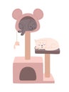 Cats sleep in a luxury cat tower. A cat tree with a scratching post, a toy and a house where the British kittens sleep Royalty Free Stock Photo