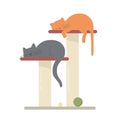 Cats sleep on scratching posts. Vector illustration in flat style.