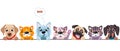 Cats and small dogs border set. Funny dog and cute cat best friends. Happy friendship day. Royalty Free Stock Photo