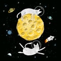 Cats in space. Cute typographi print with cat astronaut