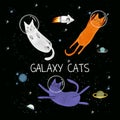 Cats in space. Cute typographi print with cat astronaut