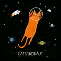 Cats in space. Cute typographi print with cat astronaut