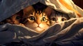 Cats under blanket